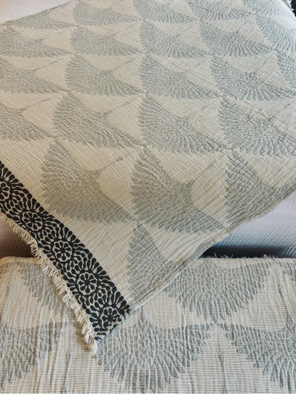 Modern Woven Throw Wedding Silver Gray + White Feathered Flock Jacquard Cotton